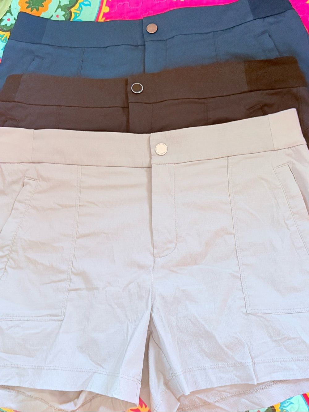 Athleta Women's Bermuda Shorts Trio - Blue, Black and Cream Size 14 stretchy